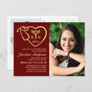2 Photo Modern Black Gold Nursing Graduation Invitation Postcard