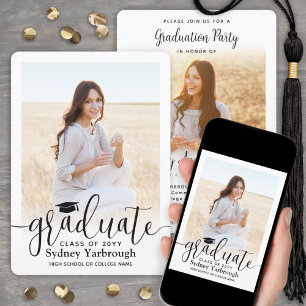 2 Photo Modern Elegant Script Graduation Party Invitation