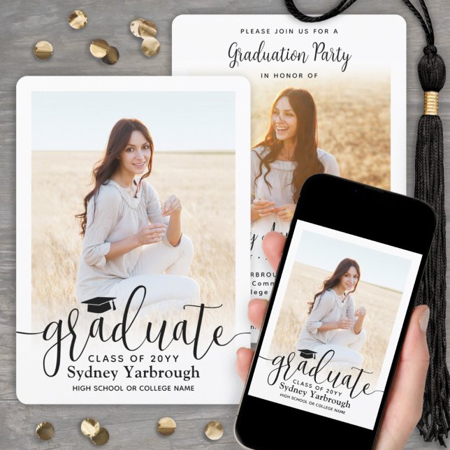2 Photo Modern Elegant Script Graduation Party Invitation (Creator Uploaded)