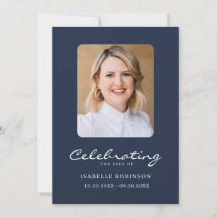 2 Photo Modern Funeral Blue Remembrance Card