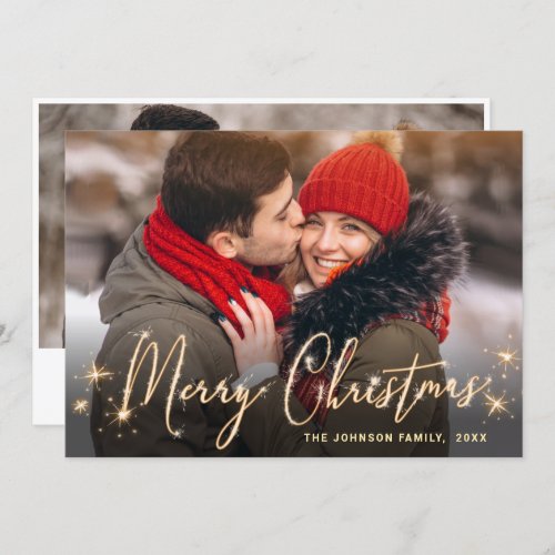 2 PHOTO Modern Golden Christmas Greeting Holiday C