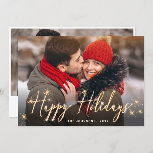 2 PHOTO Modern Golden Christmas Greeting Holiday C