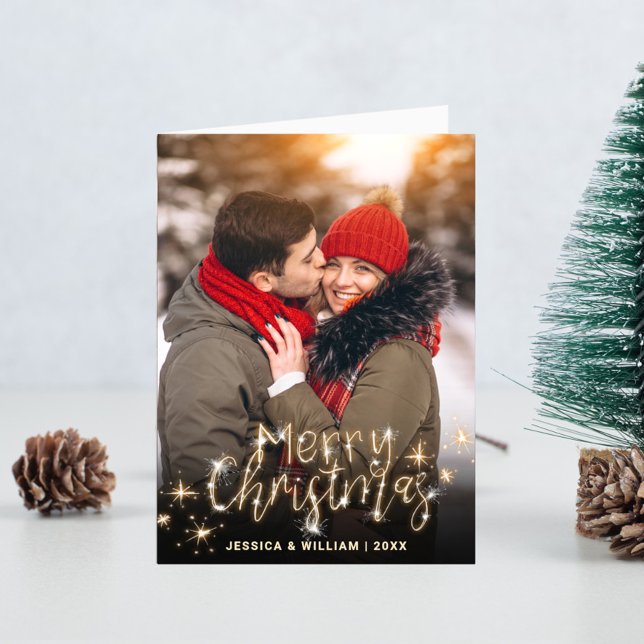 2 PHOTO Modern Golden Christmas Greeting Holiday Card (Creator Uploaded)