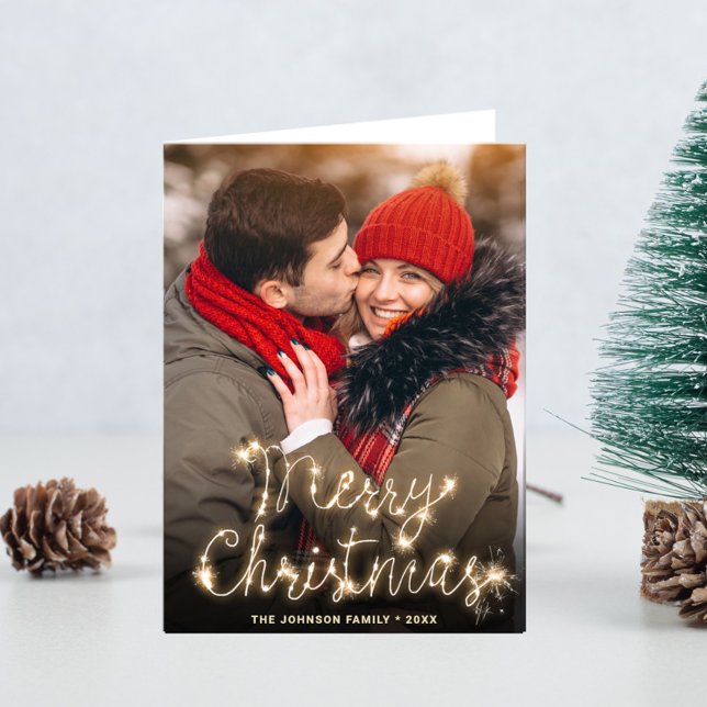 2 PHOTO Modern Golden Christmas Greeting Holiday Card (Creator Uploaded)