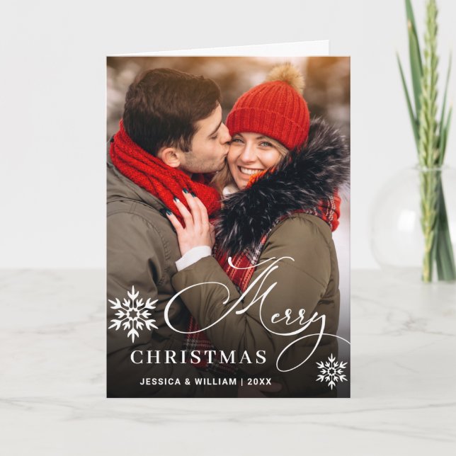 2 PHOTO Modern Merry Christmas Greeting Holiday Card (Front)