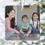 2 Photo Modern Minimalist Black Text Overlay Metal Ornament<br><div class="desc">Celebrate the simple joys of the holidays with a custom 2 photo square metal ornament. Pictures and all text on this template are easy to customize and can be different or the same on front and back. It can include any wording, such as Merry Christmas, My First Xmas, Best Friends,...</div>