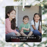 2 Photo Modern Minimalist White Text Overlay Metal Ornament<br><div class="desc">Celebrate the simple joys of the holidays with a custom 2 photo square metal ornament. Pictures and all text on this template are easy to customize and can be different or the same on front and back. It can include any wording, such as Merry Christmas, My First Xmas, Best Friends,...</div>