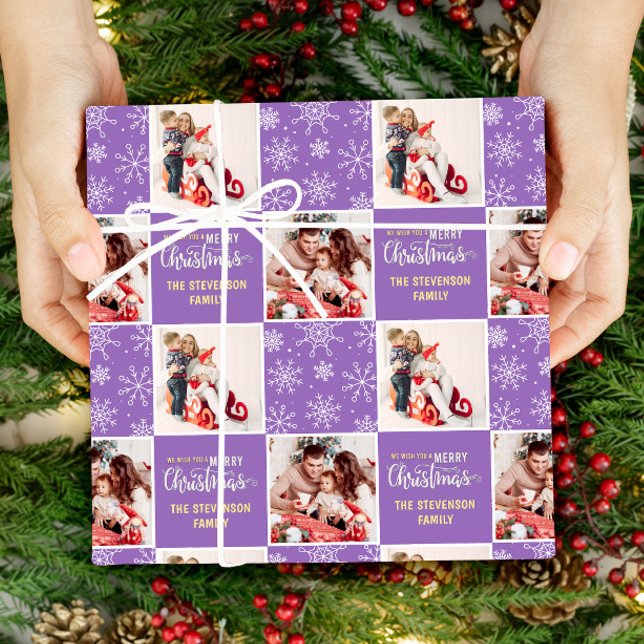 2 Photo Modern Simple Merry Christmas Purple Wrapping Paper (Creator Uploaded)