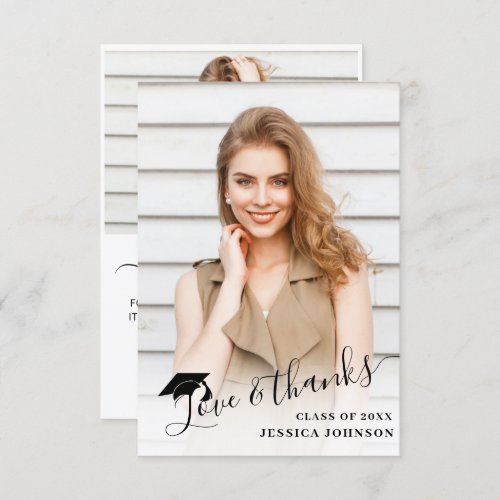 2 Photo Modern Simple Minimalist Graduation   Than Thank You Card