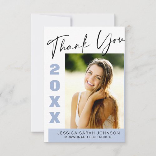 2 PHOTO Modern Simple Minimalist Graduation  Thank You Card