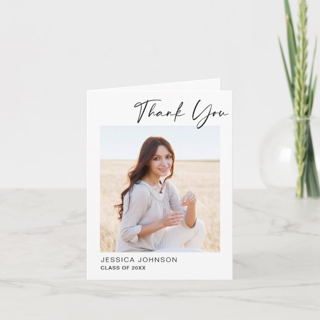 2 PHOTO Modern Simple Minimalist Graduation Thank You Card (Front)