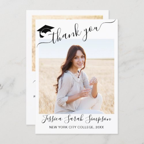 2 PHOTO Modern Simple Minimalist Graduation  Thank You Card