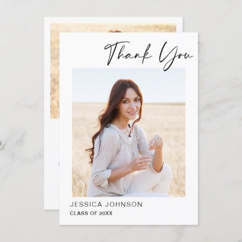 2 PHOTO Modern Simple Minimalist Graduation  Thank You Card