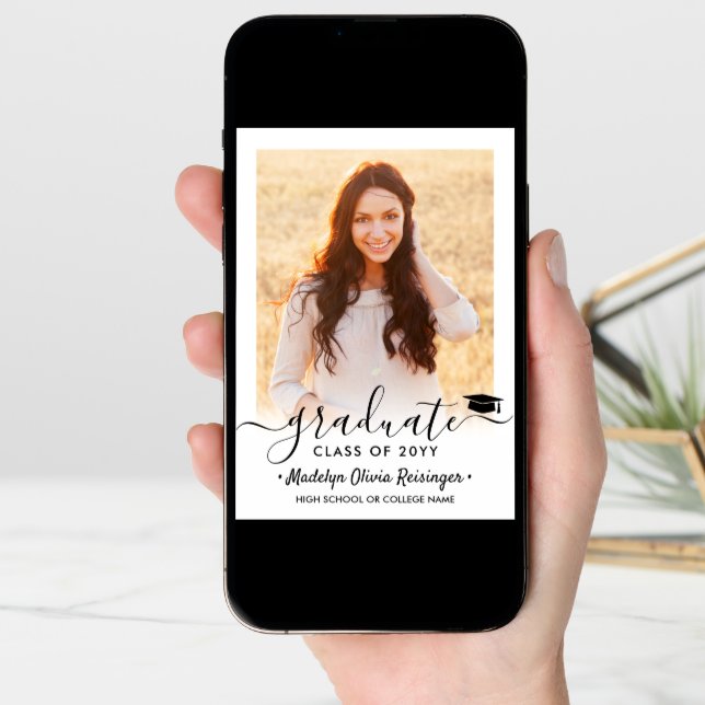 2 Photo Modern Simple Script Elegant Graduation Announcement (Front Digital)