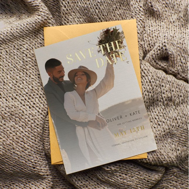 2 Photo Modern Wedding Save the Date Foil Invitation (Creator Uploaded)