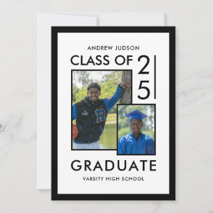 2 Photo Modern White Class Of 26 Graduation  Announcement
