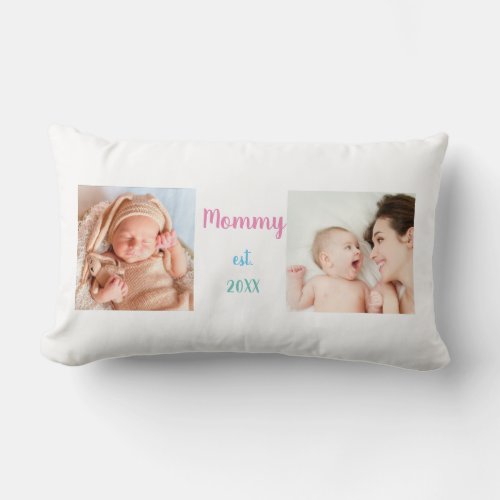 2 Photo Mommy Est Date Color Fonts Typography Lumbar Pillow