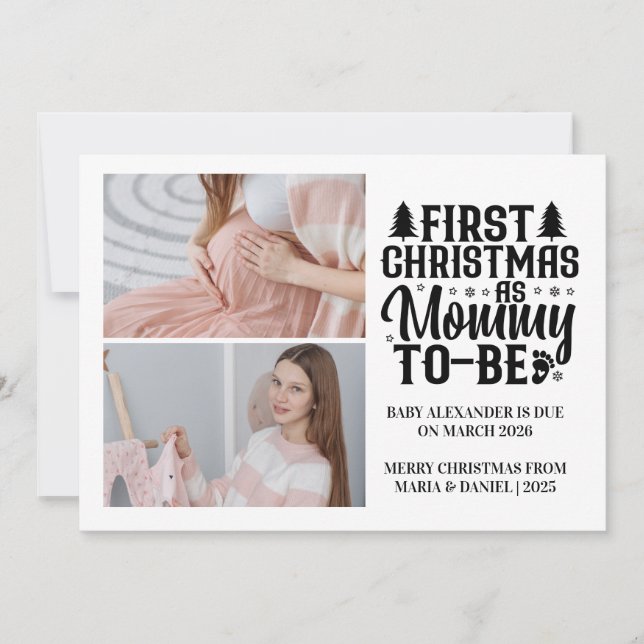 2 Photo Mommy to be Christmas Pregnancy  Holiday Card (Front)