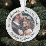 2 Photo Mr & Mrs 1st Christmas Elegant Faux Marble Ornament<br><div class="desc">Celebrate a joyful 1st holiday as a married couple with a custom 2 photo "Our First Christmas as Mr. & Mrs." round acrylic ornament. All text and images on this template are simple to personalize and can be different or the same on front and back. (IMAGE & TEXT DESIGN TIPS:...</div>