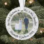 2 Photo Mr & Mrs 1st Christmas Elegant Faux Marble Ornament<br><div class="desc">Celebrate a joyful 1st holiday as a married couple with a custom 2 photo "Our First Christmas as Mr. & Mrs." round acrylic ornament. All text and images on this template are simple to personalize and can be different or the same on front and back. (IMAGE & TEXT DESIGN TIPS:...</div>