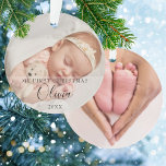 2 Photo My First Christmas Baby Script Name Ornament<br><div class="desc">Personalize with your 2 favorite baby photos,  name and date to create a unique memory and gift for a first Christmas. A lovely keepsake to celebrate your new arrival! Designed by Thisisnotme©</div>