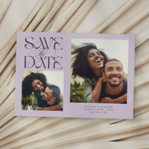 2 Photo Mystical Modern Typography Purple Save The Date