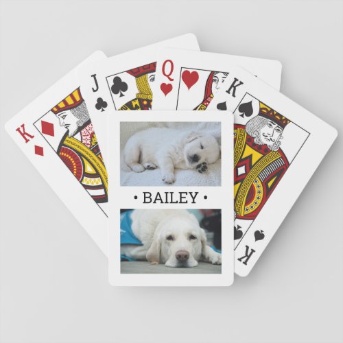 2 Photo Name Pet  Family Modern Black and White Poker Cards