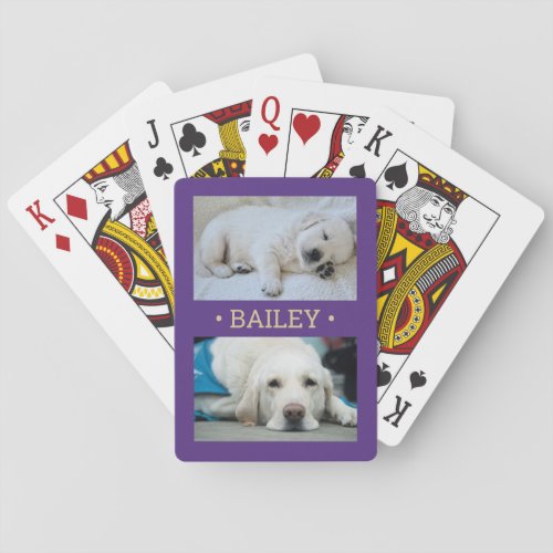 2 Photo Name Pet  Family Pictures Purple and Gold Playing Cards
