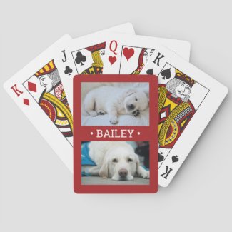 2 Photo Name Pet / Family Pictures Red and White Playing Cards