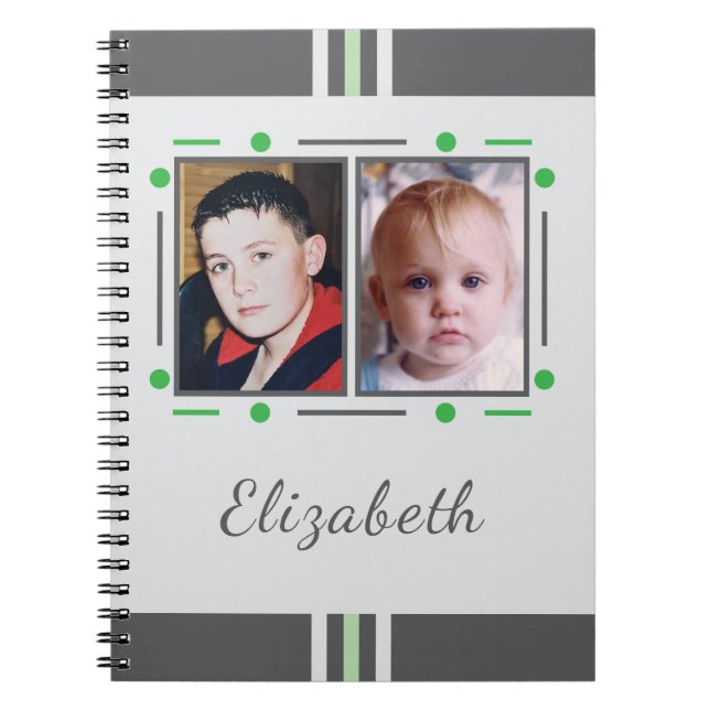 2 photo name text green grey notebook (Front)