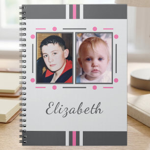 2 photo name text pink grey notebook