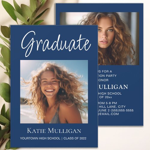 2 Photo Navy Blue Graduation Party 