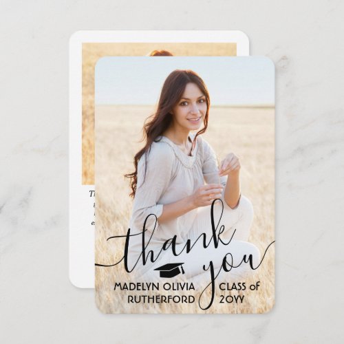 2 Photo New Address Black Typography Graduation Thank You Card