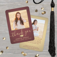 2 Photo New Address Burgundy Red & Gold Graduation