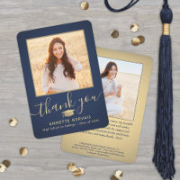 2 Photo New Address Navy Blue and Gold Graduation