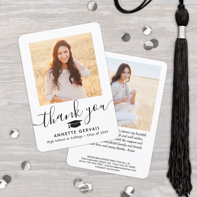 2 Photo New Address Simple Typography Graduation Thank You Card (Creator Uploaded)