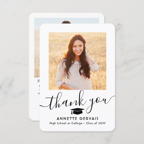 2 Photo New Address Simple Typography Graduation Thank You Card
