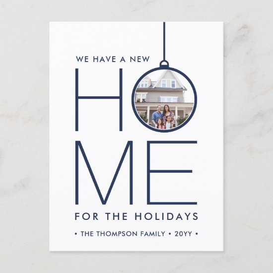 2 Photo New Home Address Modern Navy Blue Moving Holiday Postcard