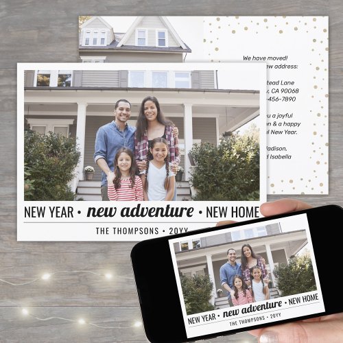 2 Photo New Years Adventure Home Address Moving Holiday Card