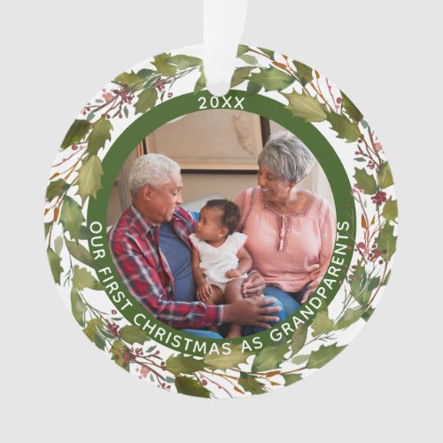 2_Photo Our 1st Christmas as Grandparents Wreath Ornament