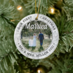 2 Photo Our First Christmas Married Faux Marble Ceramic Ornament 2 Photo Our First Christmas Married Faux Marble Ceramic Ornament
