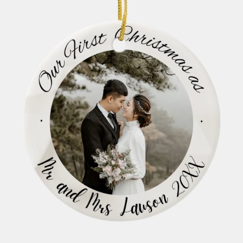 2 Photo Our First Christmas Married Faux Ornament