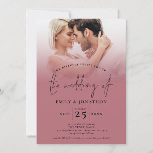  2 Photo Overlay QR Rose Gold Black Script Invitation