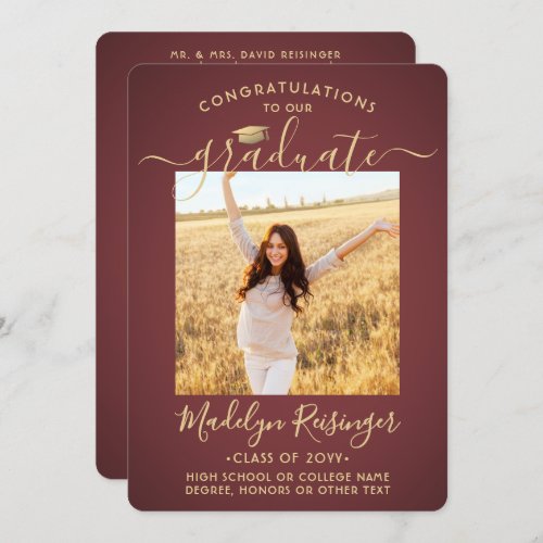 2 Photo Parents Congrats Burgundy Gold Graduation Announcement