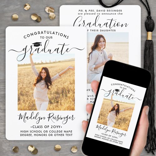 2 Photo Parents Congrats Simple Script Graduation Announcement