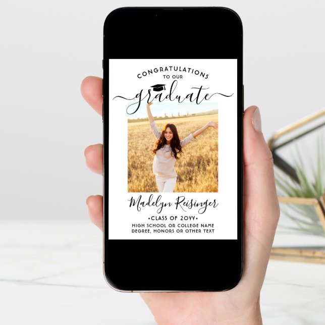 2 Photo Parents Congrats Simple Script Graduation Announcement (Front Digital)