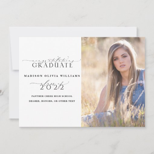 2 Photo Parents Congrats Simple Script Graduation Invitation | Zazzle