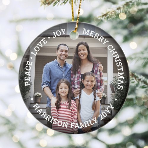 2 Photo Peace Love Joy Merry Xmas Simple Overlay Ceramic Ornament