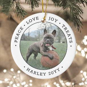 2 Photo Peace Love Joy Treats Cute Dog Black White Ceramic Ornament