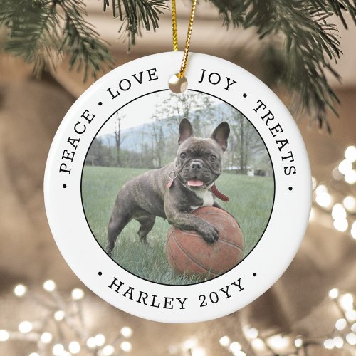 2 Photo Peace Love Joy Treats Cute Dog Black White Ceramic Ornament